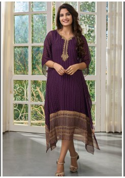 Purple Viscose Georgette  Kaftan Kurti 